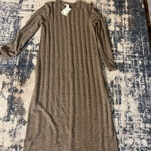 HM crewneck Brown Long Sleeve Ribbed Maxi Dress